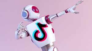Tancující robot s logem TikToku (ilustrační obrázek)