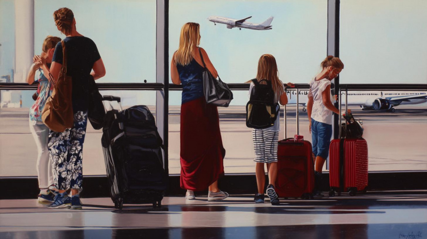 Rodina čekající na letišti (ilustrační obrázek) Rodina čekající na letišti (ilustrační obrázek)