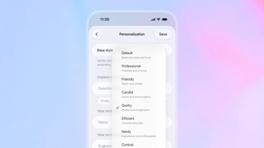 Různé styly konverzace s GPT-5.1