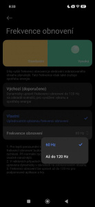 Tři položky v menu na volbu mezi 60 a 120 Hz Tři položky v menu na volbu mezi 60 a 120 Hz