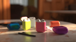 Barevná bezdrátová sluchátka Apple AirPods (ilustrační obrázek)