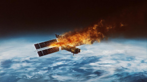 Hořící satelit padající na Zemi (ilustrační obrázek)