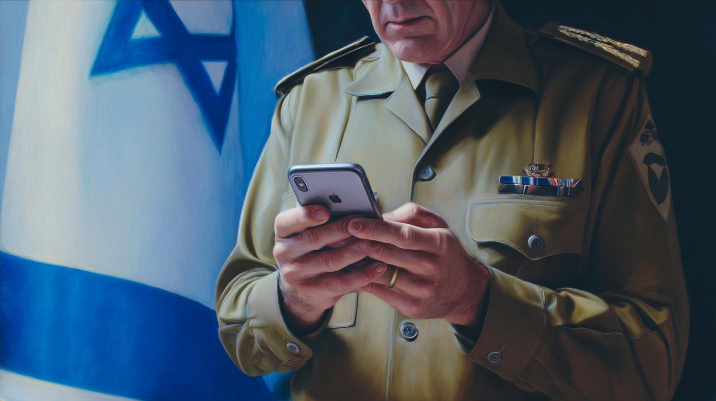 Izraelský důstojník s iPhonem v ruce (ilustrační obrázek)