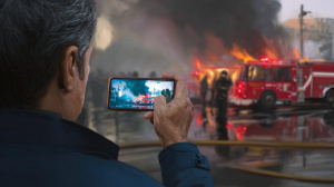 Člověk používající chytrý telefon v krizové situaci (ilustrační obrázek)