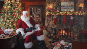 Santa Claus sedící o Vánocích v domácnosti (ilustrační obrázek)