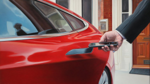 Odemykání vozu Tesla skrze chytrý telefon (ilustrační obrázek)