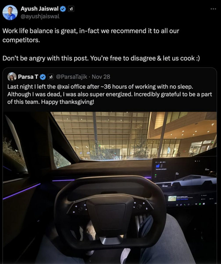 Příspěvek zaměstnance xAI zveřejněný na síti X