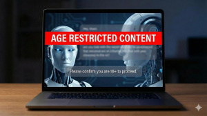 Ilustrace robotického AI asistenta s omezením věku