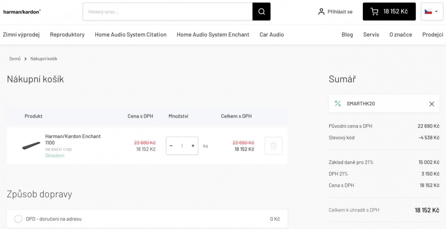 Ukázka využití slevového kódu SMARTHK20, který výslednou cenu sníží o 20 % Ukázka využití slevového kódu SMARTHK20, který výslednou cenu sníží o 20 %