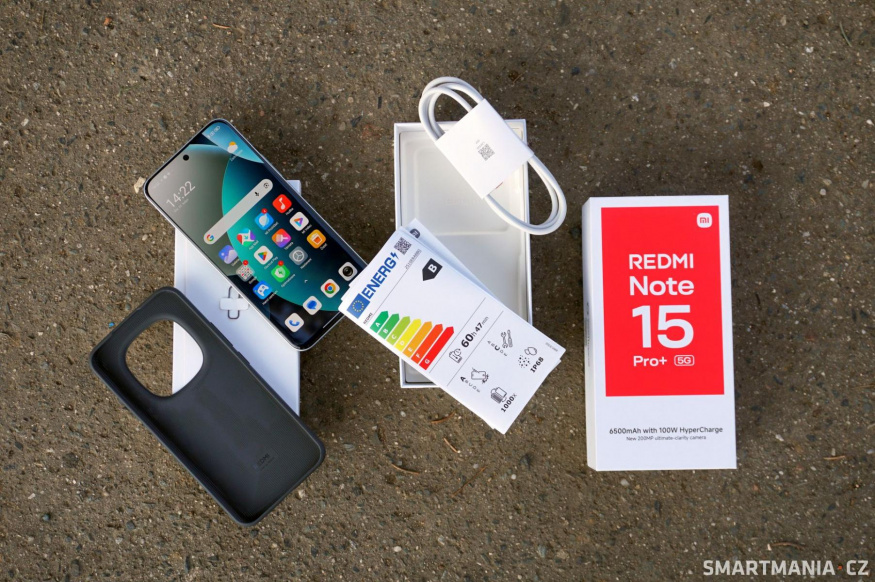 Balení Redmi Note 15 Pro+ obsahuje kabel, kryt a sponku na SIMky, nabíječku musíte sehnat zvlášť Balení Redmi Note 15 Pro+ obsahuje kabel, kryt a sponku na SIMky, nabíječku musíte sehnat zvlášť