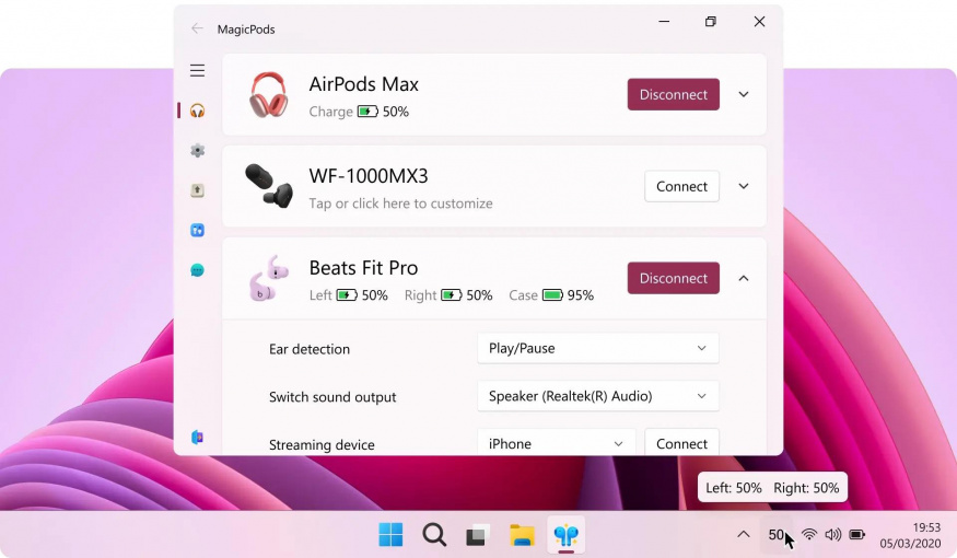 Aplikace MagicPods pro systém Windows, pomocí které je možné spravovat sluchátka AirPods podobně jako na macOS Aplikace MagicPods pro systém Windows, pomocí které je možné spravovat sluchátka AirPods podobně jako na macOS