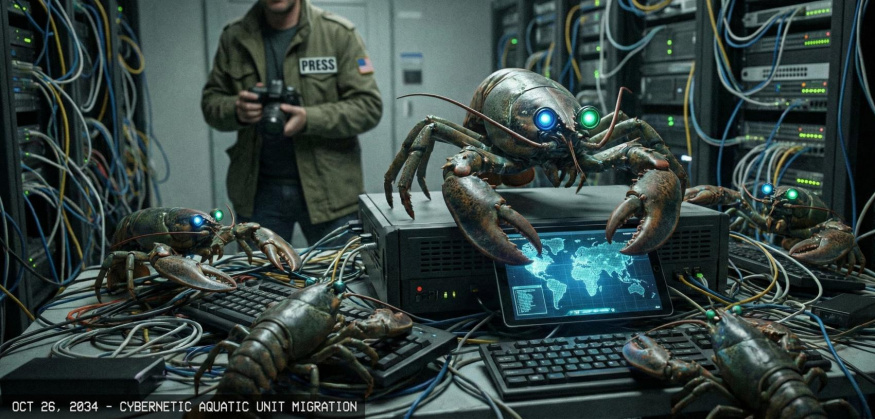 Ilustrační znázornění masketů OpenClaw přebírající vládu nad internetem Ilustrační znázornění masketů OpenClaw přebírající vládu nad internetem