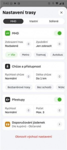 Preference při hledání trasy Preference při hledání trasy