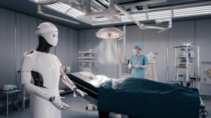 Humanoidní robot na operačním sále v roli doktora (ilustrační obrázek)