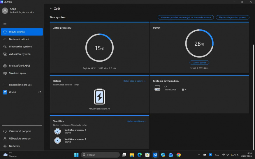 Asus Expertbook Ultra nastavení v MyAsus aplikaci Asus Expertbook Ultra nastavení v MyAsus aplikaci