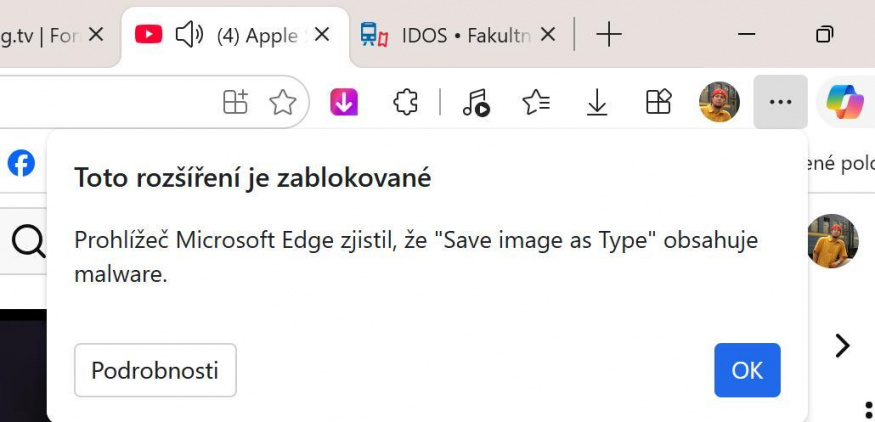 Upozornění v prohlížeči Microsoft Edge Upozornění v prohlížeči Microsoft Edge