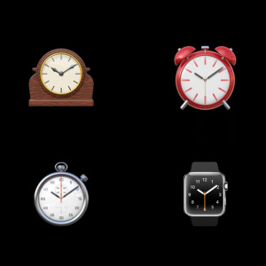 Čas u všech emoji hodin ukazuje přesně 10 hodin, 9 minut a 30 sekund Čas u všech emoji hodin ukazuje přesně 10 hodin, 9 minut a 30 sekund