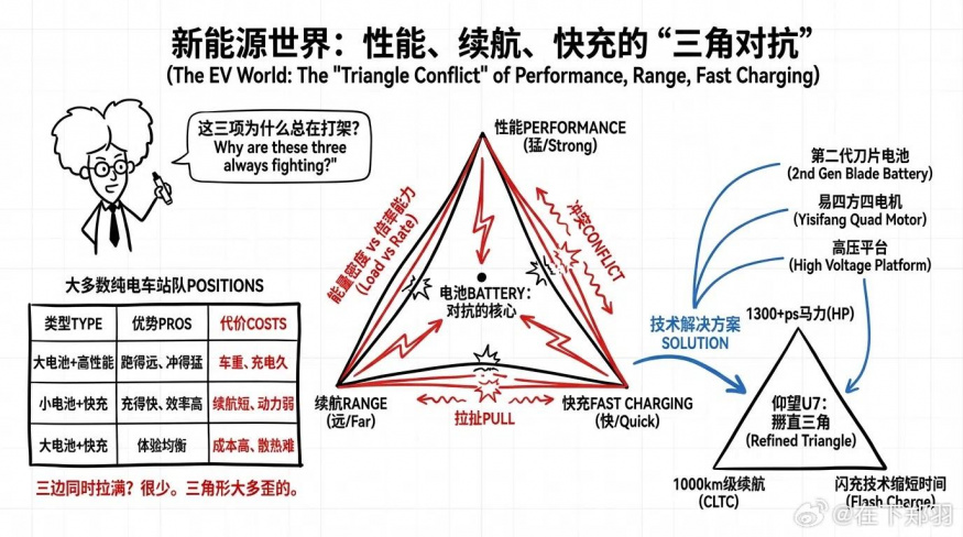 Trojúhelník, který řeší všechny automobilky: výkon, dojezd a rychlost nabíjení, tentokrát v podání Zheng Yu na Weibu Trojúhelník, který řeší všechny automobilky: výkon, dojezd a rychlost nabíjení, tentokrát v podání Zheng Yu na Weibu
