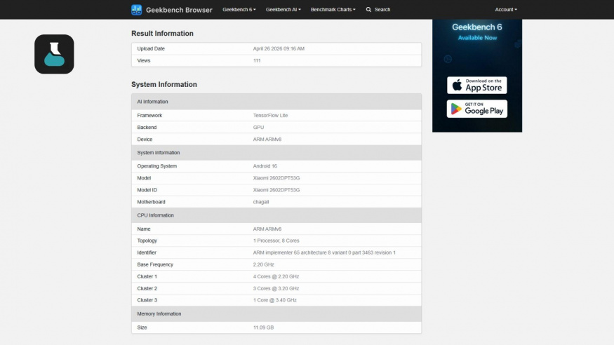 Xiaomi 17T v benchmarku GeekBench Xiaomi 17T v benchmarku GeekBench