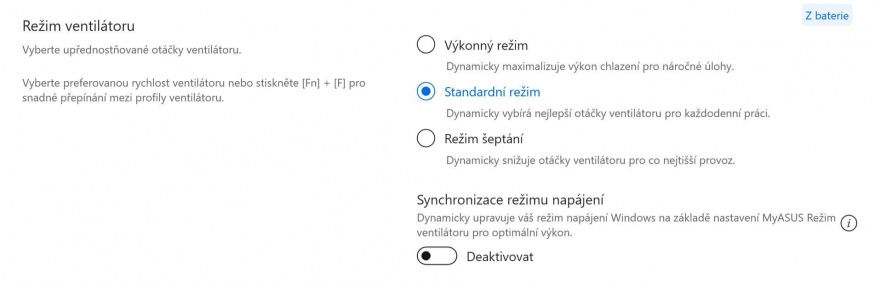 Výběr výkonnostních režimů