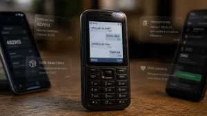 Tlačítkový telefon se SMS zprávami, ověřovacími kódy a oznámeními banky