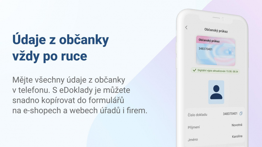 Údaje z občanky v aplikaci eDoklady Údaje z občanky v aplikaci eDoklady