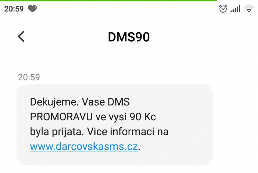 Potvrzení dárcovské SMS PROMORAVU.