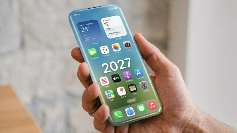 Koncept výročního iPhonu pro rok 2027