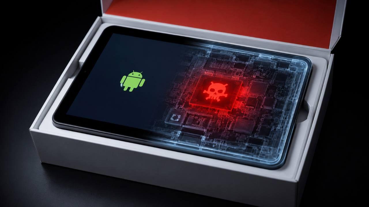 Tablet s Androidem a varováním před malwarem ve firmwaru