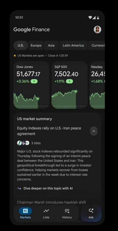 Aplikace Google Finance