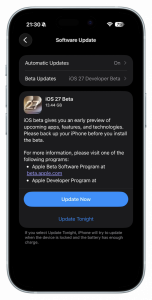 Stažení aktualizace na iOS 27