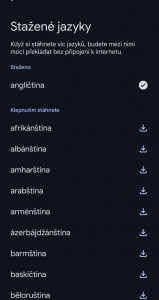 Stažené jazyky v Google Překladači Seznam stažených jazyků v aplikaci Google Překladač