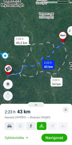 Cyklistická trasa v Mapy.com Cyklistická trasa naplánovaná v aplikaci Mapy.com