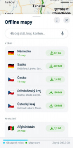 Stahování regionů v Mapy.com Seznam offline map a regionů ke stažení v aplikaci Mapy.com