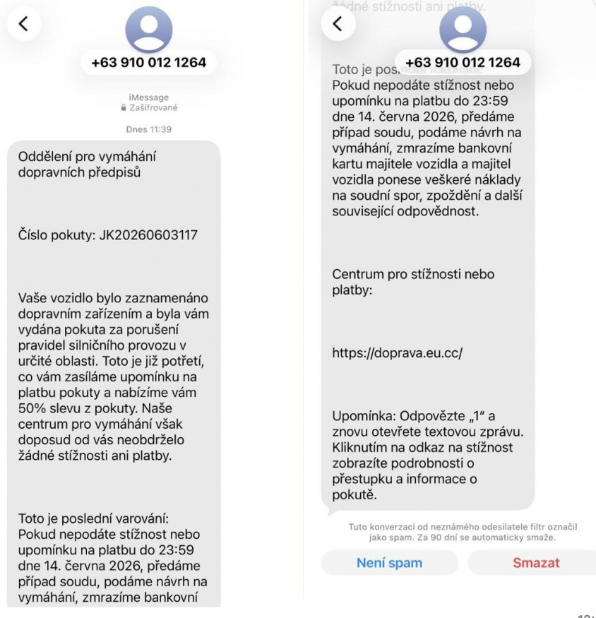 Podvodná zpráva ohledně pokuty