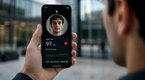 Smartphone ukazuje odhad srdečního tepu z obličeje přes selfie kameru