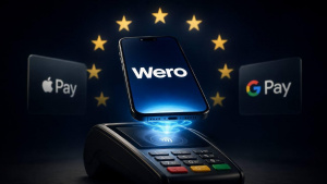 Wero na mobilu u platebního terminálu vedle Apple Pay a Google Pay