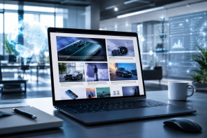 Notebook s otevřenými zprávami – technologické novinky (ilustrační obrázek)