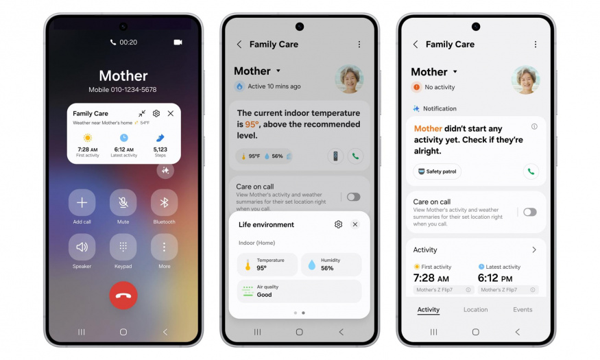 Ukázka funkce SmartThings Family Care na telefonech Samsung