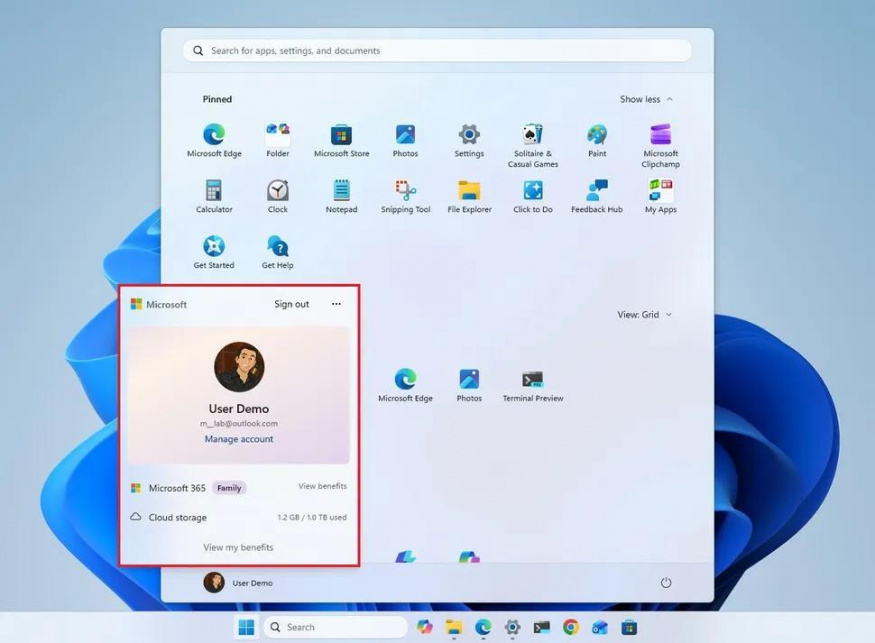 Nový dialog účtu v nabídce Start Nový dialog účtu v nabídce Start