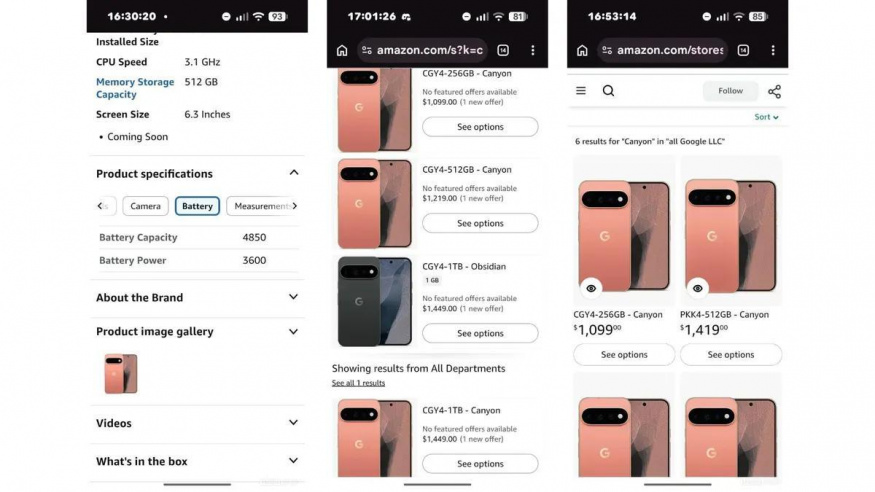 Pixel 11 Pro na záznamu Amazonu
