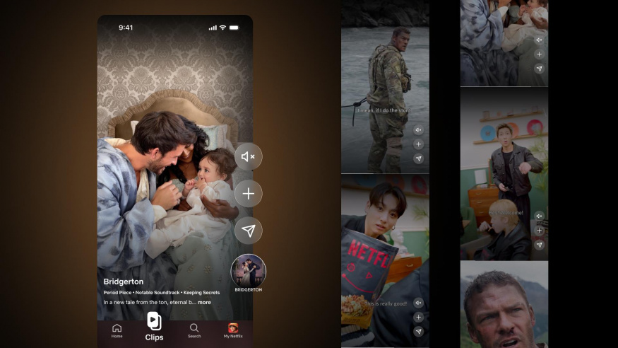 Netflix Clips na telefonu vedle širokého rozhraní