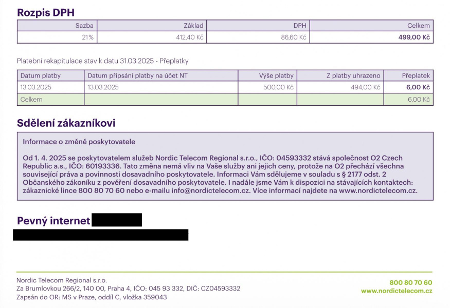 Sdělení Nordic Telecom klientům