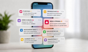 Slevové notifikace jako reklamní lišta Smartphone překrytý kartami se slevovými notifikacemi