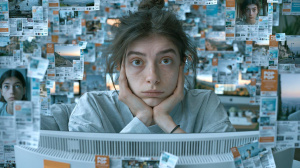 Žena před monitorem obklopená reklamou (ilustrační obrázek) Žena před monitorem obklopená reklamou (ilustrační obrázek)