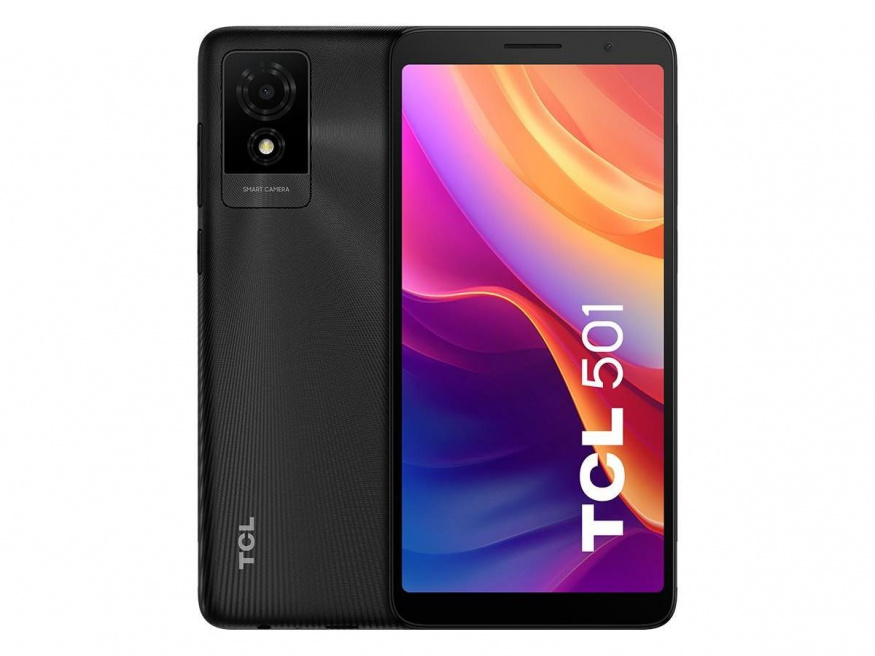 TCL 501 zepředu a zezadu Černý TCL 501 zobrazený zepředu a zezadu