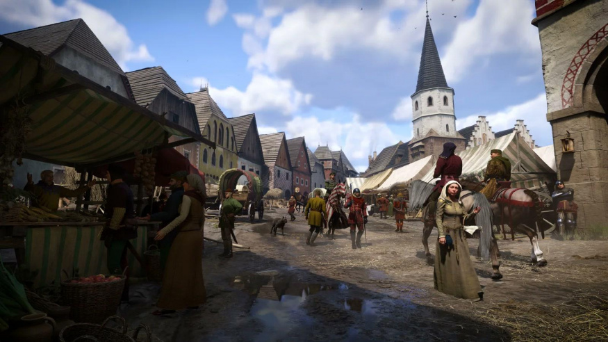 Kingdom Come: Deliverance II staví na českém středověku Rušná středověká ulice v herní Kutné Hoře v Kingdom Come Deliverance II
