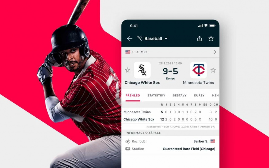 Livesport sází na rychlé sportovní výsledky Telefon s rozhraním Livesport, výsledkem baseballového zápasu a podrobnými statistikami