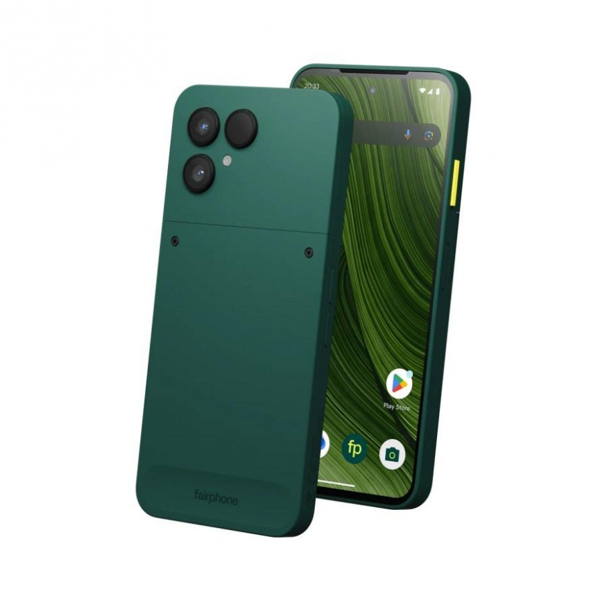Fairphone 6+ v zelené barvě Fairphone 6+ v zelené barvě