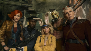 Cate Blanchett, Kevin Hart, Ariana Greenblatt, Florian Munteanu a Jamie Lee Curtis v kostýmech postav Borderlands